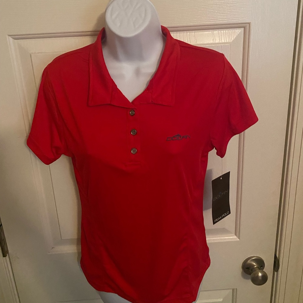 NWT Dolfin Womens Peak Red Polo Moisture Wicking UV Protection Short Sleeve SML